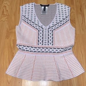 BCBG MAXAZRIA Cotton Nylon Designer Clinched Waist Detail Vintage Style Top